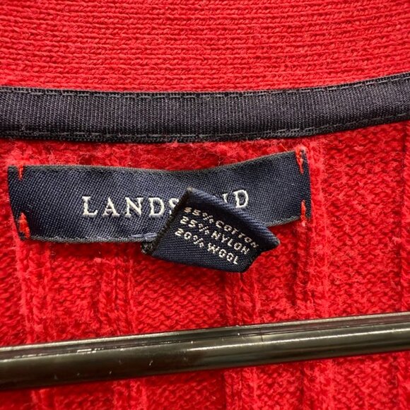 Lands' End Red Cable Knit Sweater Cardigan - Picture 4 of 5